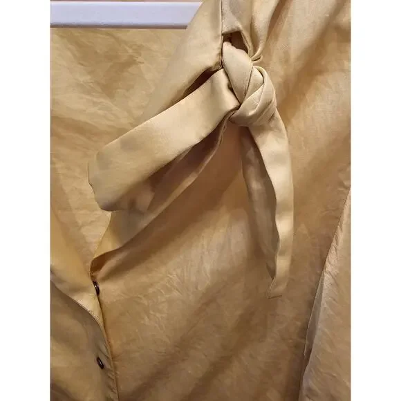Babette Vintage Yellow Longsleeve Blouse Top with Tie Front Collar, Sz M - Picture 8 of 14